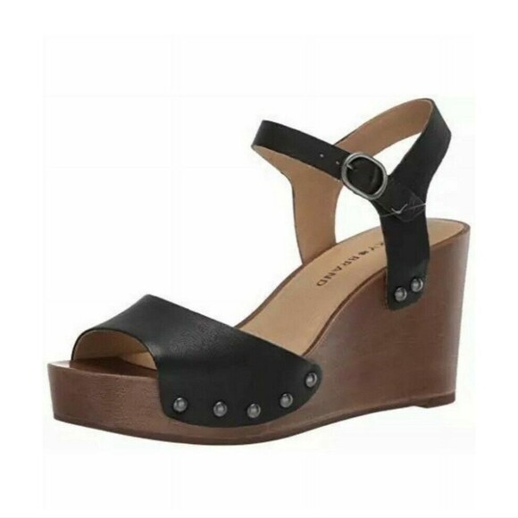 LUCKY BRAND Zashti Black Wedge Leather Studded Slingback Sandal Size 10 NWOT - Picture 1 of 6